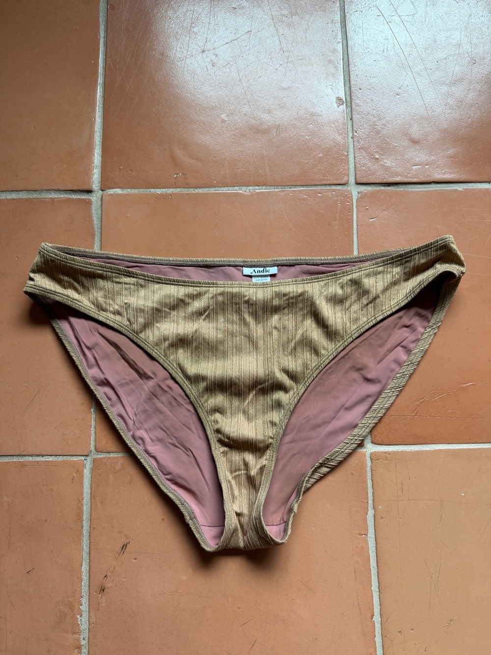 Andie Metallic Gold Sparkle Bikini Bottoms XL Ribbed Swim